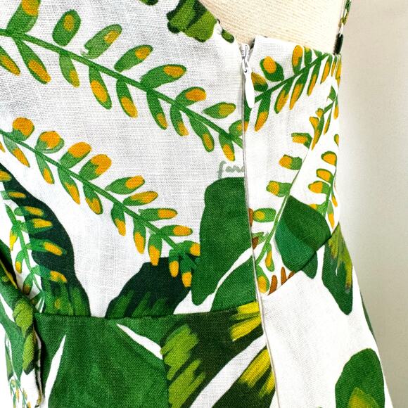 Farm Rio Tropical Forest Linen Mini Dress Off-White Green S - Picture 9 of 16